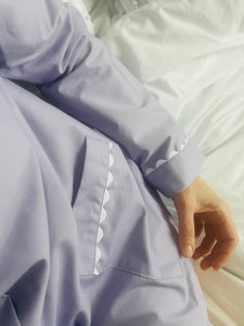 100% Cotton Poplin Blue Pyjama Shirt with White Ric Rac detailing