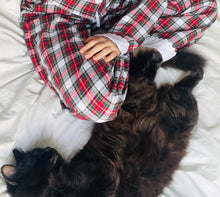 Load image into Gallery viewer, 100% Brushed Cotton Red Tartan Pyjamas with White Collar and Cuffs Ric Rac Trim
