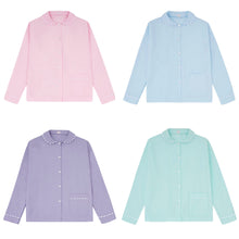 Load image into Gallery viewer, 100% Cotton Poplin Blue Pyjama Shirt with White Ric Rac detailing