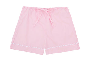 100% Cotton Poplin Pink Pyjama Shorts with White Ric Rac Detailing