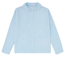 Load image into Gallery viewer, 100% Cotton Poplin Blue Pyjama Shirt with White Ric Rac detailing