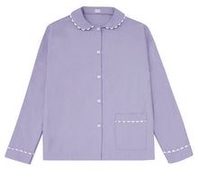 Load image into Gallery viewer, 100% Cotton Poplin Blue Pyjama Shirt with White Ric Rac detailing