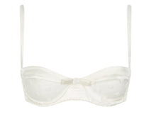 Load image into Gallery viewer, White Stretch Silk with Polka Dot Tulle Balconette Bra