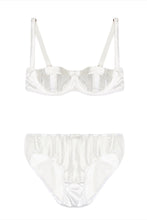 Load image into Gallery viewer, White Stripe Stretch-Silk Balconette Bra