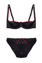 Load image into Gallery viewer, Black Ric Rac Stretch-Silk Balconette Bra Lingerie Set
