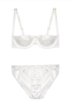 Load image into Gallery viewer, White Silk Satin Pleated Balconette Bra