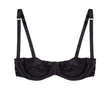 Load image into Gallery viewer, Black Silk Satin Pleated Balconette Bra