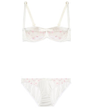 Load image into Gallery viewer, White Stretch Silk with Pink Polka Dot Tulle Balconette Bra
