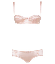 Load image into Gallery viewer, Pink Pleated Stretch-Silk Balconette Bra Lingerie Set
