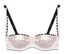 Load image into Gallery viewer, Pink Stretch-Silk Balconette Bra with Black Ric Rac