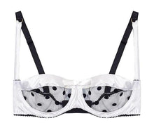 Load image into Gallery viewer, White Stretch-Silk and Black Polka Dot Tulle Balconette Bra with High Waist Briefs Lingerie Set