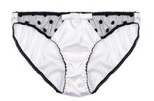 Load image into Gallery viewer, White Stretch-Silk and Black Polka Dot Tulle Balconette Bra Lingerie Set