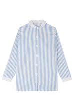 Load image into Gallery viewer, Blue and White Stripe Nightshirt with White Collar and Cuffs - 100% Cotton Poplin