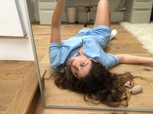Load image into Gallery viewer, 100% Cotton Poplin Pyjamas in Pastel Blue with Black Contrasting Ric Rac Trim