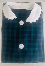 Load image into Gallery viewer, 100% Brushed Cotton Navy Tartan Pyjamas with White Collar and Cuffs Ric Rac Trim