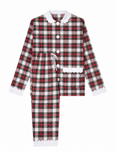 Load image into Gallery viewer, 100% Brushed Cotton Red Tartan Pyjamas with White Collar and Cuffs Ric Rac Trim