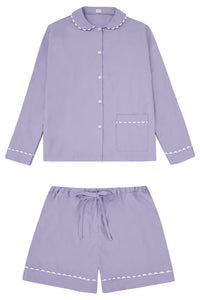 100% Cotton Poplin Blue Pyjama Shorts with White Ric Rac Detailing