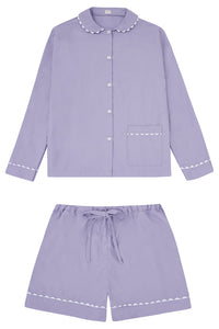 100% Cotton Poplin Lilac Pyjama Shirt with White Ric Rac detailing