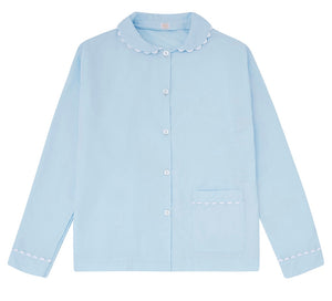 100% Cotton Poplin Lilac Pyjama Shirt with White Ric Rac detailing