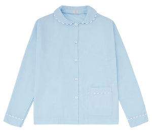 100% Cotton Poplin Pink Pyjama Shirt with White Ric Rac detailing