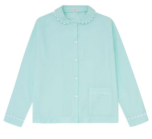 100% Cotton Poplin Pink Pyjama Shirt with White Ric Rac detailing