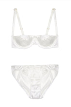Load image into Gallery viewer, White Pleated Stretch-Silk Balconette Bra Lingerie Set