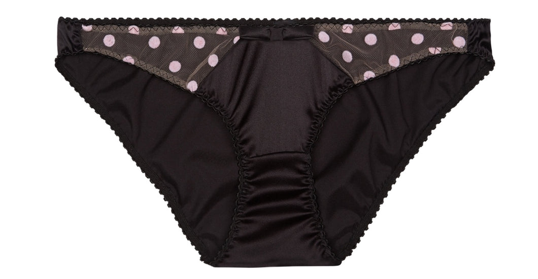 Black Stretch-Silk with Pink Polka Dot Tulle Briefs