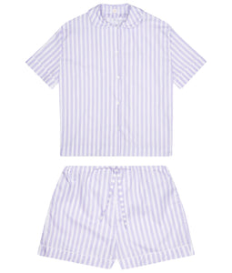 *CURRENTLY UNAVAILABLE* 100% Cotton Poplin Lilac and White Stripe Pyjamas with White Ric Rac Trim