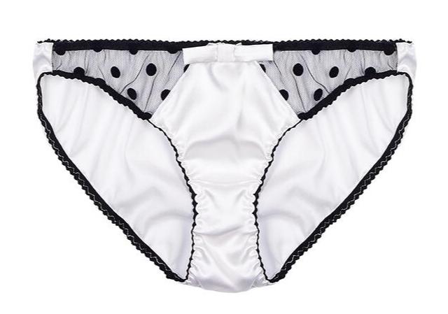 White Stretch-Silk with Black Polka Dot Tulle Briefs