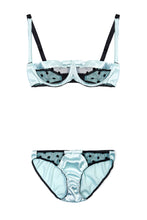 Load image into Gallery viewer, Mint Stretch-Silk and Black Polka Dot Tulle Balconette Bra Lingerie Set