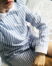 Load image into Gallery viewer, Blue and White Stripe Nightshirt with White Collar and Cuffs - 100% Cotton Poplin