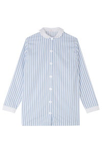 Blue and White Stripe Nightshirt with White Collar and Cuffs - 100% Cotton Poplin