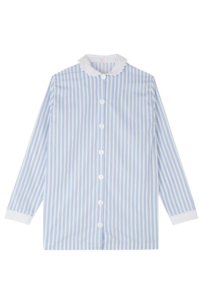 Blue and White Stripe Nightshirt with White Collar and Cuffs - 100