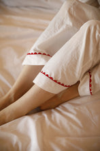 Load image into Gallery viewer, 100% Cotton Poplin White Long Pyjamas with Red Ric Rac Trim