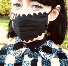 Load image into Gallery viewer, 100% Cotton Black Scalloped Face Mask