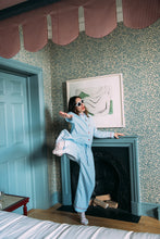 Load image into Gallery viewer, 100% Cotton Poplin Pastel Blue Long Pyjamas with Red Ric Rac Trim