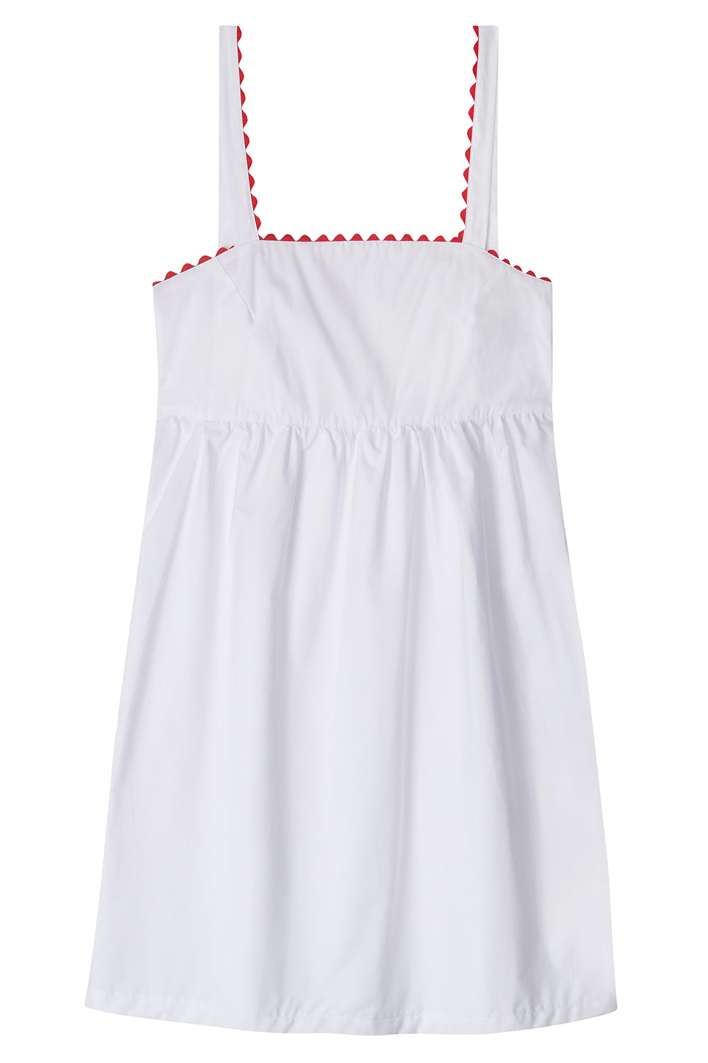White Mini Nightdress with Red Ric Rac - 100% Cotton Poplin